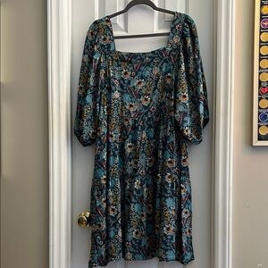 Maurices Teal and Orange Floral Long Sleeve Dress